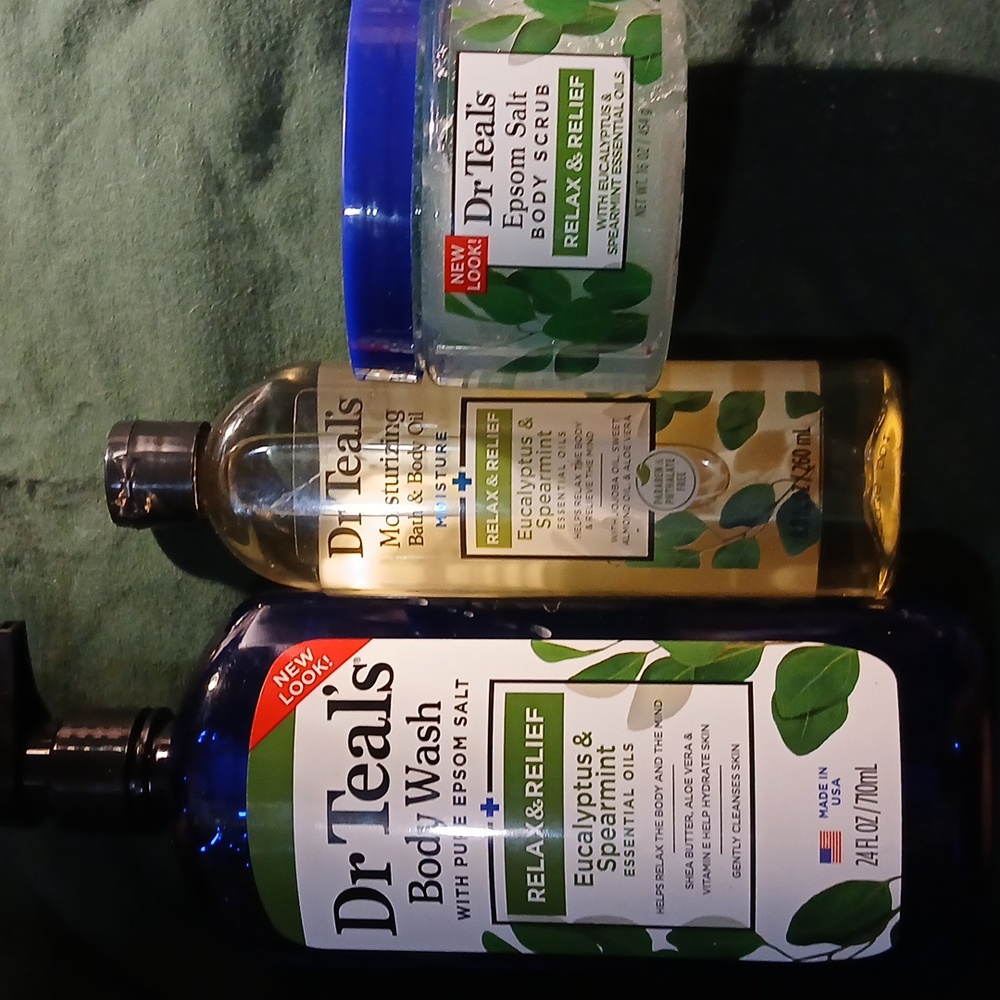 (3) DR TEAL'S EUCALYPTUS & SPEARAMINT BODY OIL SALT SCRUB BODY WASH